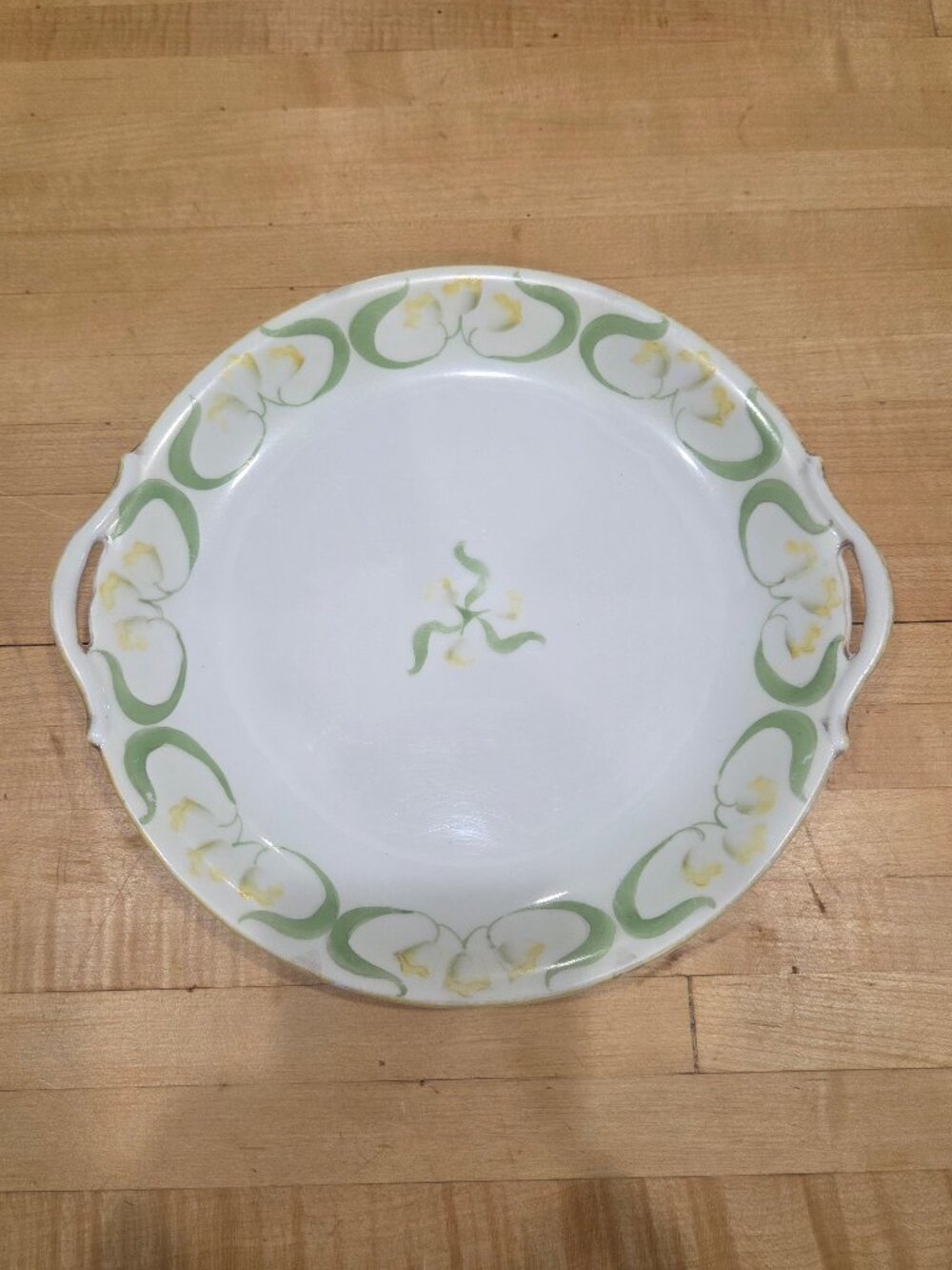 Antique Nippon Hand Painted Yellow Poppy Green Loop Handled Cake Plate